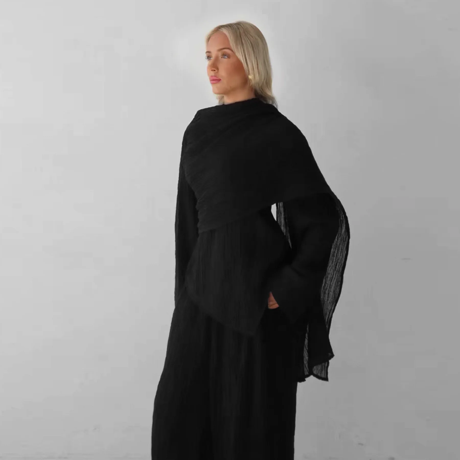 

2 Piece Set Muslim Women Long Sleeve Cinkle Tops and Pants Sets Turkey Abaya Islamic Clothing Outfits Arab Kaftan Musulmane Suit