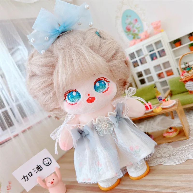 

2Pc Blue Flower Bow Suit Idol Plush Cotton Doll DIY Clothes Accessory for 20cm Cartoon Soft Stuffed Fat Body No Attributes Dolls