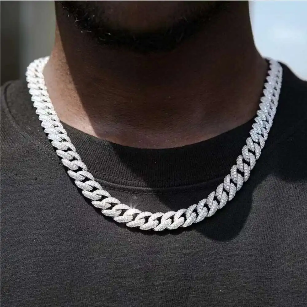 Luxury Wholesale Moissanite Chain for Men 6mm 9mm 13mm Width 925 Silver Gold Plated Vvs Moissanite Diamond Cuban Link Chain.