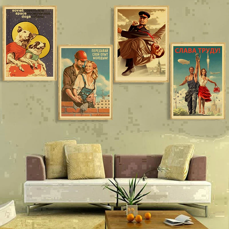 Soviet USSR CCCP Posters Stalin Retro Kraft Paper Sticker Vintage Room Bar Decor Aesthetic Art Wall Painting Posters for Wall