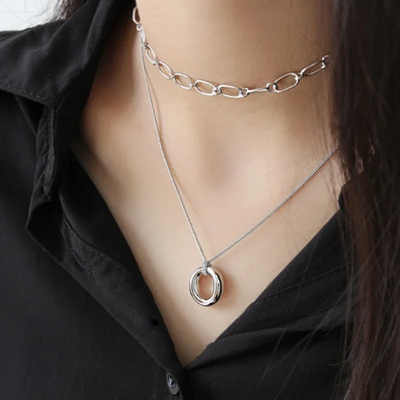 Collana in argento Sterling S925 con ciondolo ellittico originale per catena di ciondoli di gioielli di design Versatile di moda donna elegante