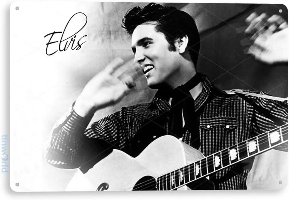 Tinworld-letrero de estaño "guitarra Elvis", decoración de Metal, tienda de arte de pared, tienda de música A753