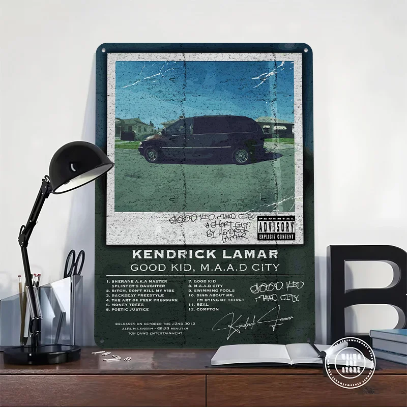Kendrick Lamar - Good Kid M.A.A.D City Tinplate Poster Custom Wall Art Vintage Metal Signs Retro Tin Plaque for Bar Accessories