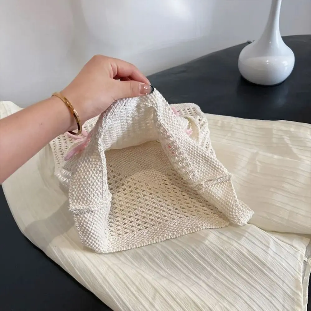 

Large Capacity Crochet Beach Tote Bag Bowknot Multifunctional Knitted Shoulder Bag Hollow Hobo Bag Woven Underarm Bag Picnic