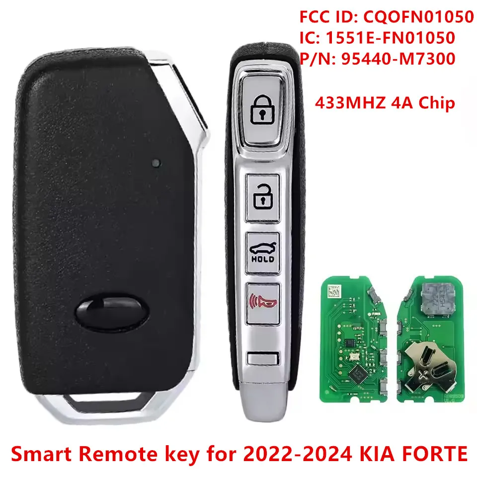

FCC ID: CQOFN01050 For 2022 2023 2024 KIA FORTE New SMART KEYLESS PROXIMITY REMOTE Car Key FOB 433MHZ 4A Chip 95440-M7300