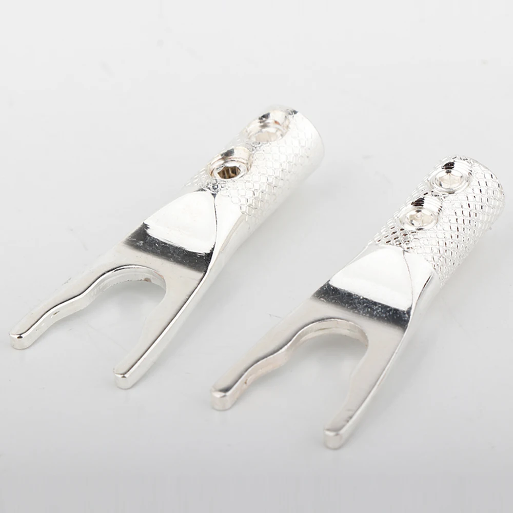 SY1504(R) HI END ทองแดง Y Spade ตัวเชื่อมต่อสกรูสองตัวล็อคปลั๊กบัดกรีโรเดียมส้อมของหวานกับท่อลำโพง