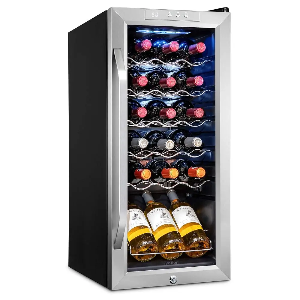 

18 Bottle Compressor Wine Cooler Refrigerator W/Lo | Large Freestanding Wine Cellar For Red, White, Champagne Or Sparkling Wine