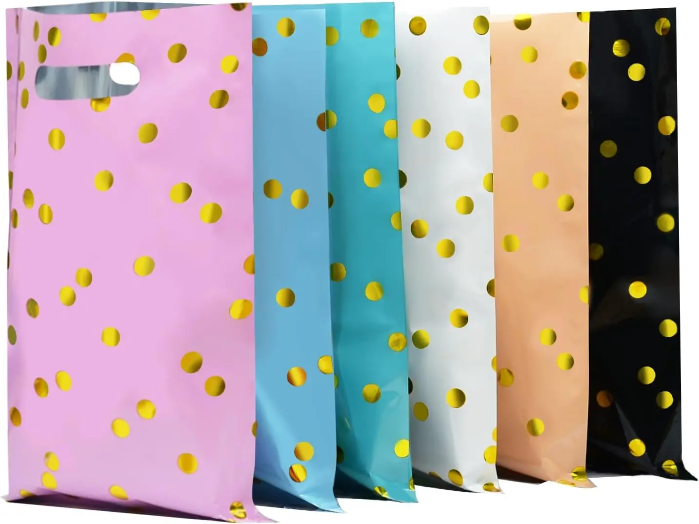 30 Bolsas de Regalo para Fiestas Infantiles, Resistentes y Reutilizables con Diseño de Puntos Dorados, Perfectas para Golosinas y Artículos Pequeños