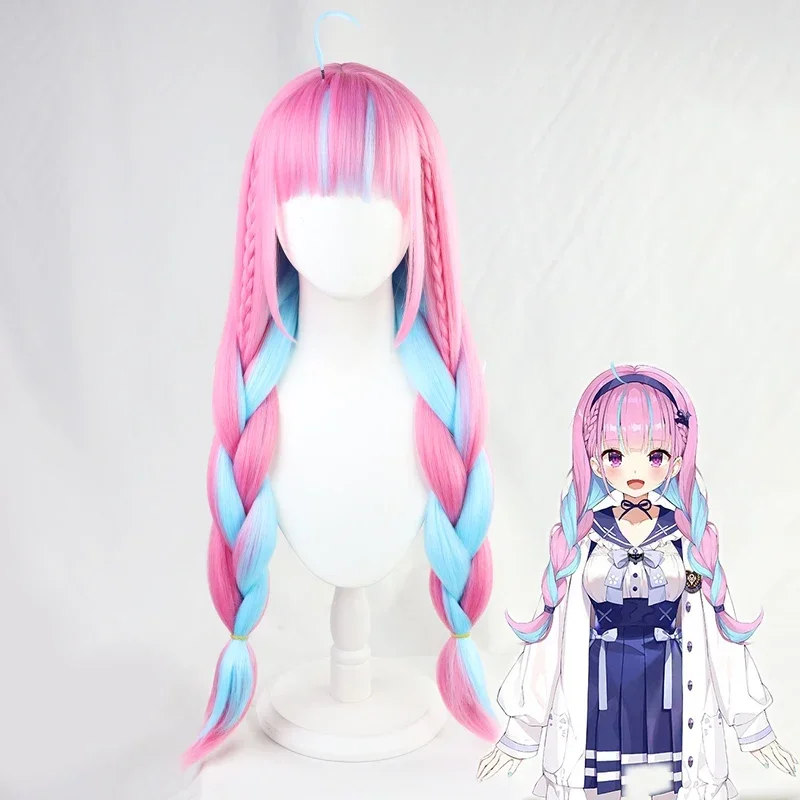 

VTuber Hololive Minato Aqua Wig Mixed Blue Pink Braids Girls Twin Ponytails Cosplay Long Braided Synthetic Hair Wig Cap