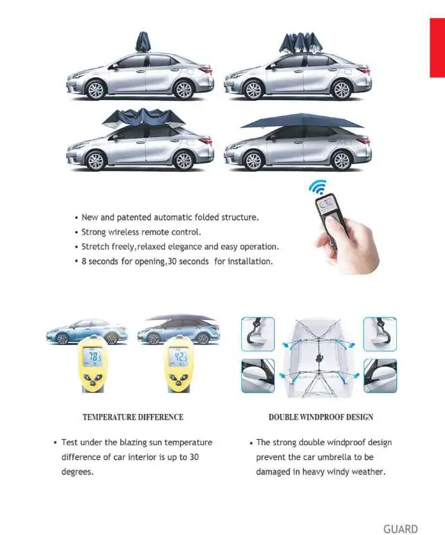 New Folding Sunshade Hail Protection Automatic Car Umbrella 3.5M*2.2M