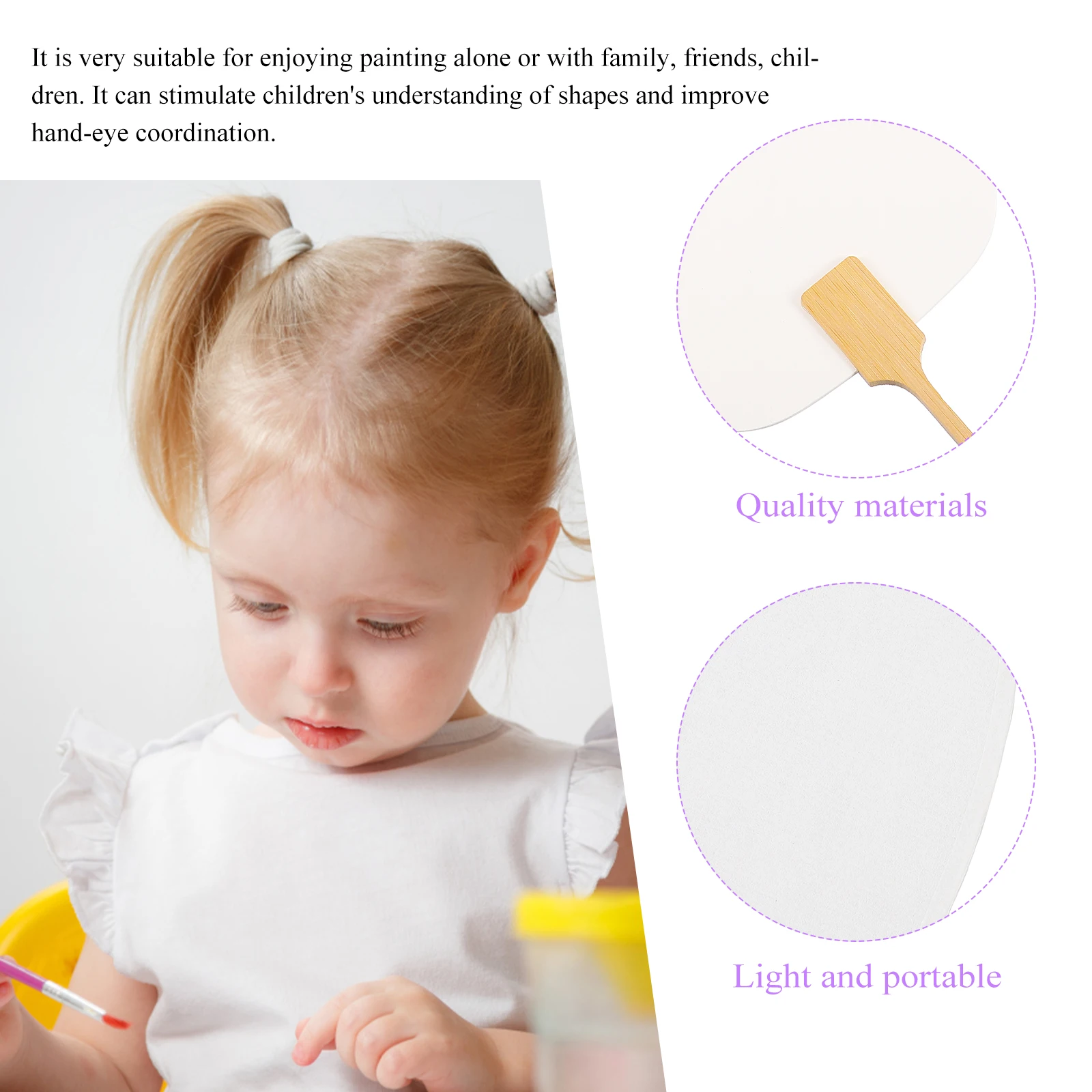

2 pcs Diy Painting Handmade Craft Blank Graffiti s Unfinished Fan Thick Wood Handle Creative Drawing Accessory