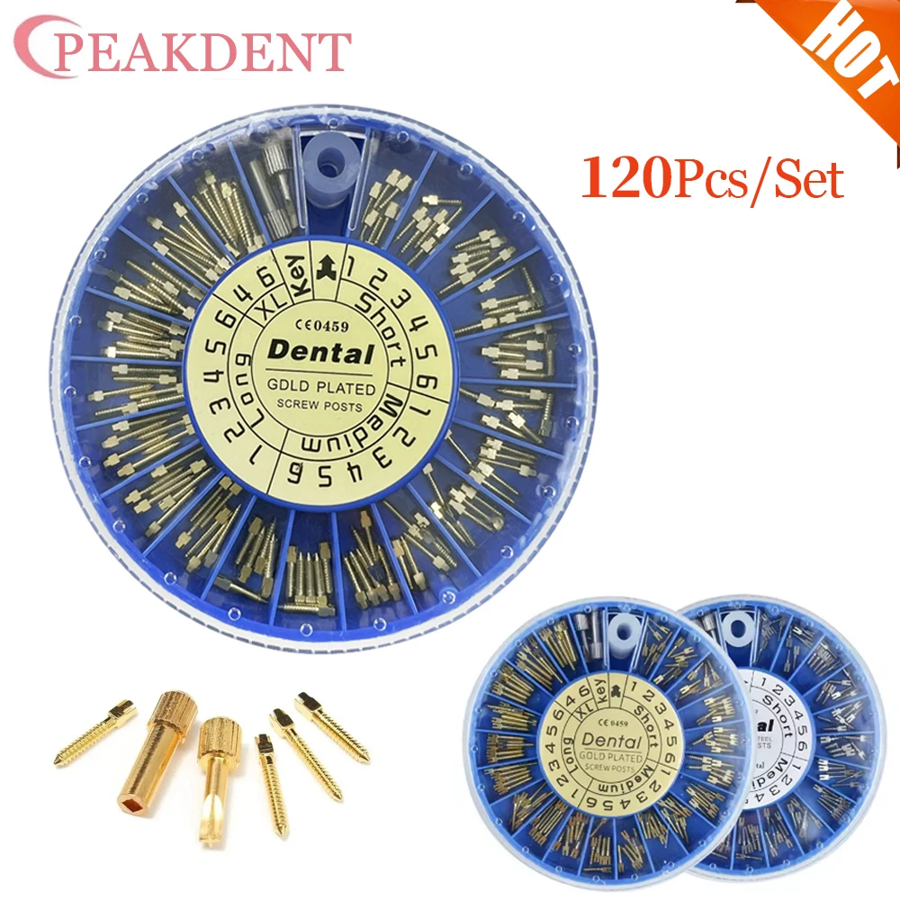 

120PCS /Box Stainless Steel Dental Screw Post Gold Plated Screw Post Dental Materials for Dentist Tool Dentistry Screw Posts