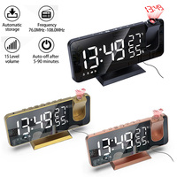 Radio Projection Alarm Clock LED Digital Temp and Humidity Display Electronic Desktop Clock with 180° Time Projector Snooze