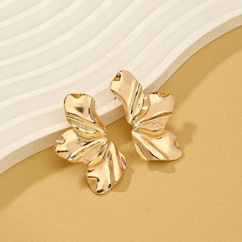 2025 Gold Color Irregular Metal Dangle Earrings for Women Uneven Folded Female Unusual Earrings New Punk Personality Jewelry image 5