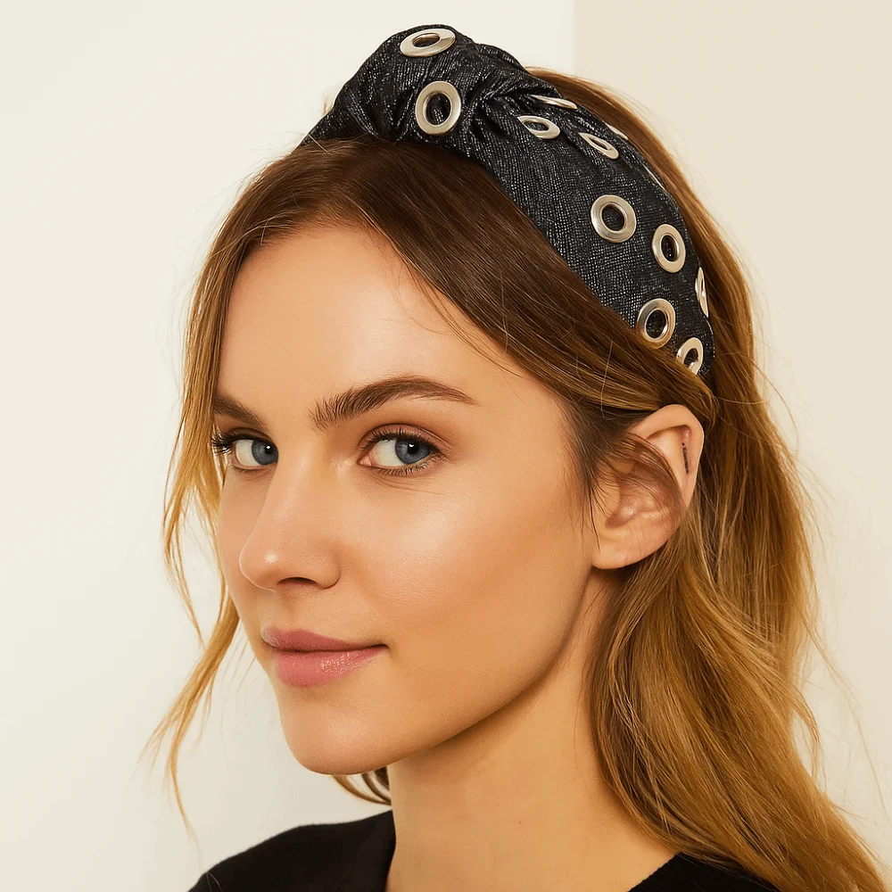 

Headwear Y2K Denim Headband Metal Wide Punk Hairband Personalized Steampunk Hollowed Out Eyelets Headband Party