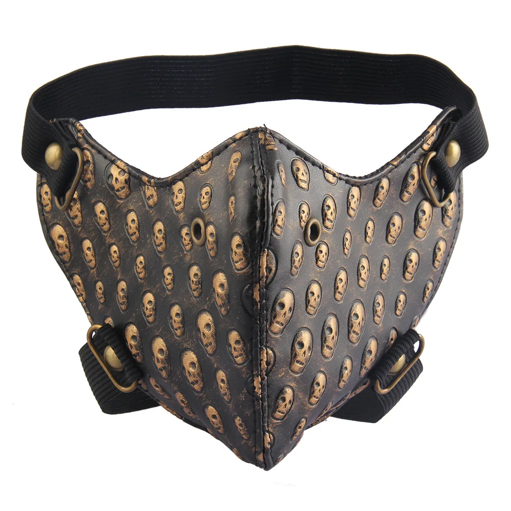 ผู้ชายผู้หญิงสีดํา PU หนัง Skull Punk Rock หน้ากาก Lady's Breathable Party คอสเพลย์ฮาโลวีนปาก-muffle R3367