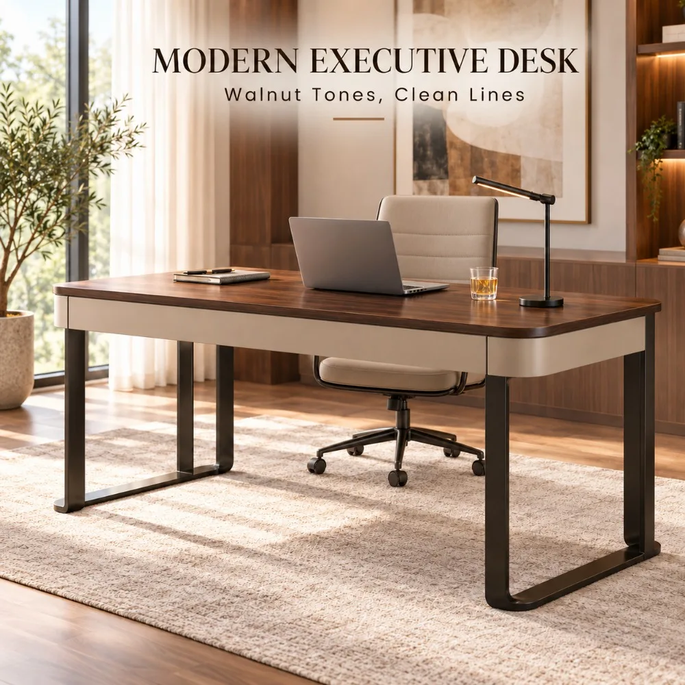 Modern Luxury Solid Wood Study Desk, New North American Black Walnut Office Table Italian Minimalist Household Writing Desk