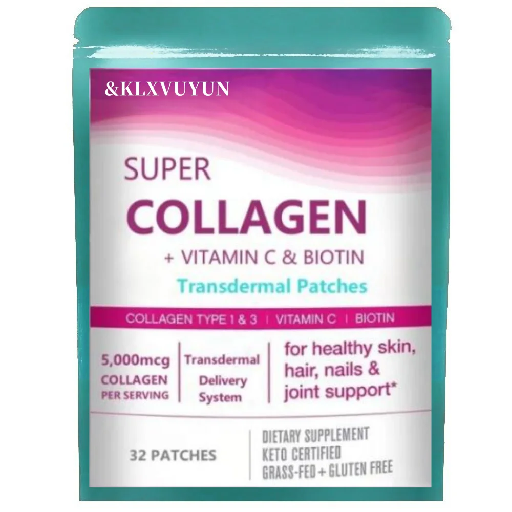 Super Collagen + Vitamin C + Biotin Transdermal Patches, Non-gmo, Gluten Free, Vegan, Soy Free, 32 Patches For 1 Month Supply