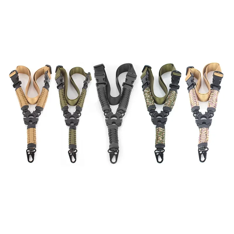 Tactical Single Point Gun Sling Nylon Webbing Paracord Multiuse Rifle Shoulder Strap Durable Adjustable Shotgun Belt for Hunting