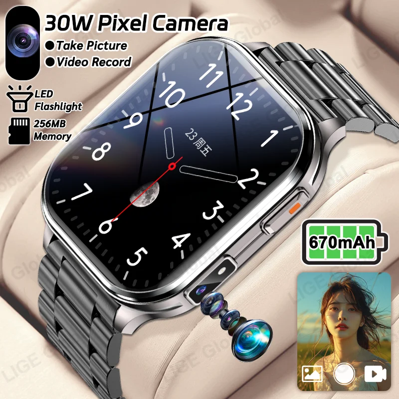 

LIGE 2026 New Smart Watch With Camera Heart Rate Sports Bracelet Local Music 670mAh Battery Bluetooth Talk Smartwatch Men Women