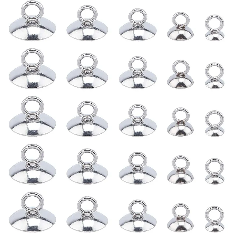 

5 Sizes 5-7mm Long 100pcs Bead Bail Cap Pendant Bails 304 Stainless Steel Round Bails Clasp Dangle Charm Bead Pendant Connector