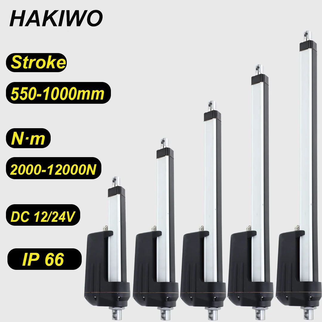 

HAKIWO 12V 24V 12000N IP66 Linear Actuator 550mm 600mm 700mm 800mm 900mm 1000mm Stroke Solar Tracker Motorisation of Door 60mm/s