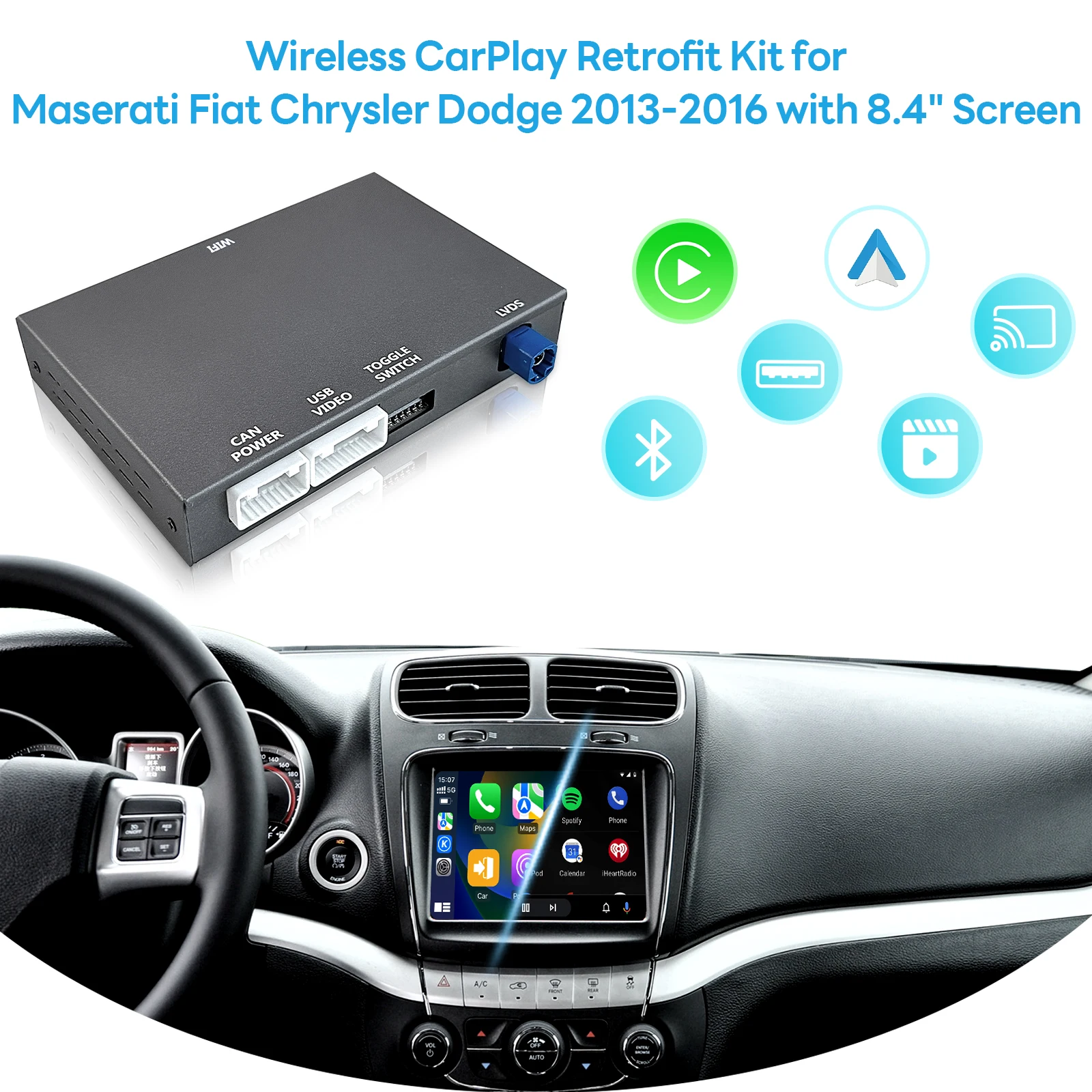 Exploter LVDS RGB Wireless CarPlay Android Auto Video Interface For Maserati Fiat Chrysler 2013-2016 With 8.4