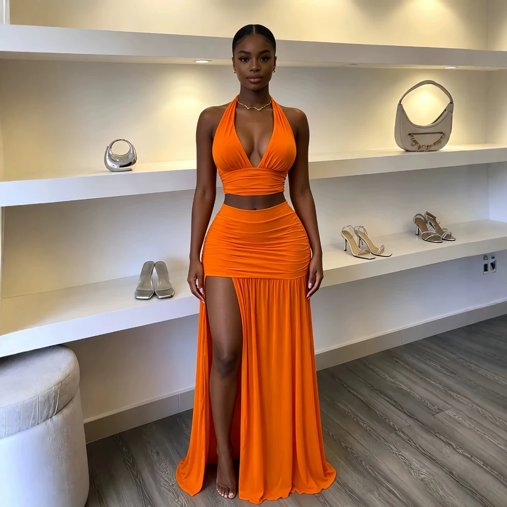 Maxi Dress Halter - Conjunto de duas peças JENYAGE para