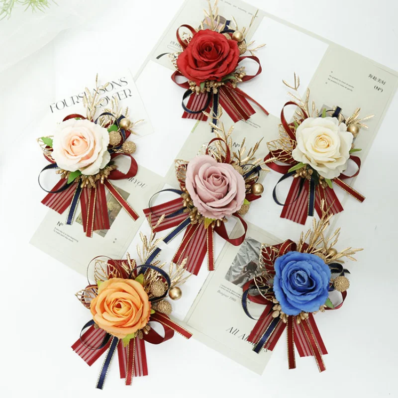 ใหม่ประดิษฐ์ Boutonnieres ดอกไม้กำไลข้อมือแฟชั่นแต่งงานเจ้าบ่าวเข็มกลัดการ์ตูนเจ้าสาวอุปกรณ์จัดงานแต่งงาน