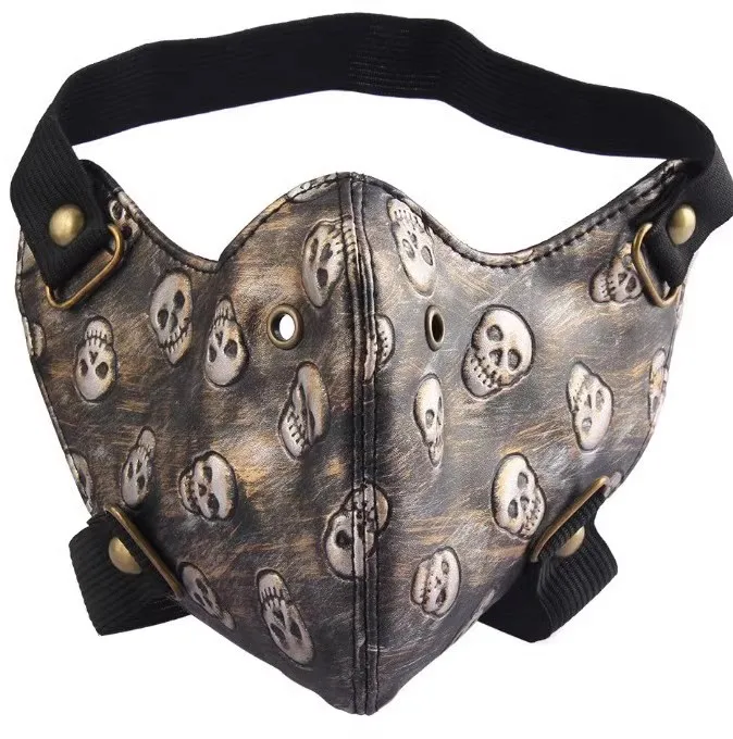 Men Women's Skull Print PU Leather Punk Rock Mask Lady's Breathable Party Cosplay Halloween Mouth-muffle R1933