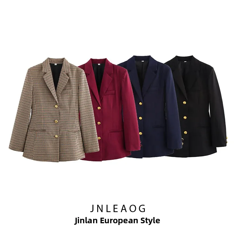 

JNLEAOG модный клетчатый костюм, женская одежда, осенний новый дизайн с поясом, европейский свободный крой, деловая одежда
