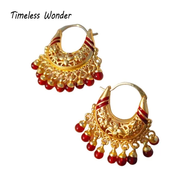 

Timeless Wonder Fancy Enamel Geo Beaded Hoop Earrings for Women Designer Jewelry Chinese Style Goth Prom Top Sweet Rare Ins 2463