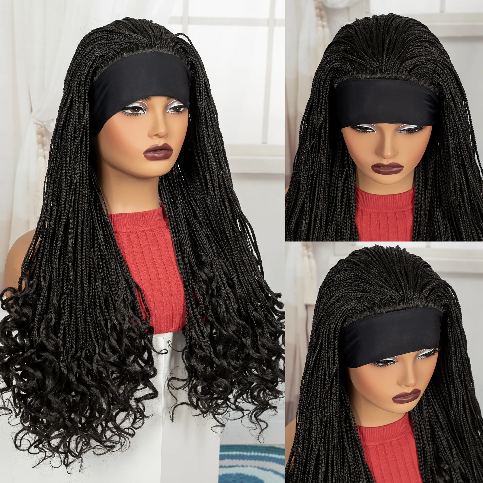 28 بوصة كامل آلة صنع شعر مستعار مضفر مع الانفجارات صندوق الاصطناعية مضفر الدانتيل الباروكات مع أطراف متموجة تجديل خصلات الشعر المستعار للنساء السود #5