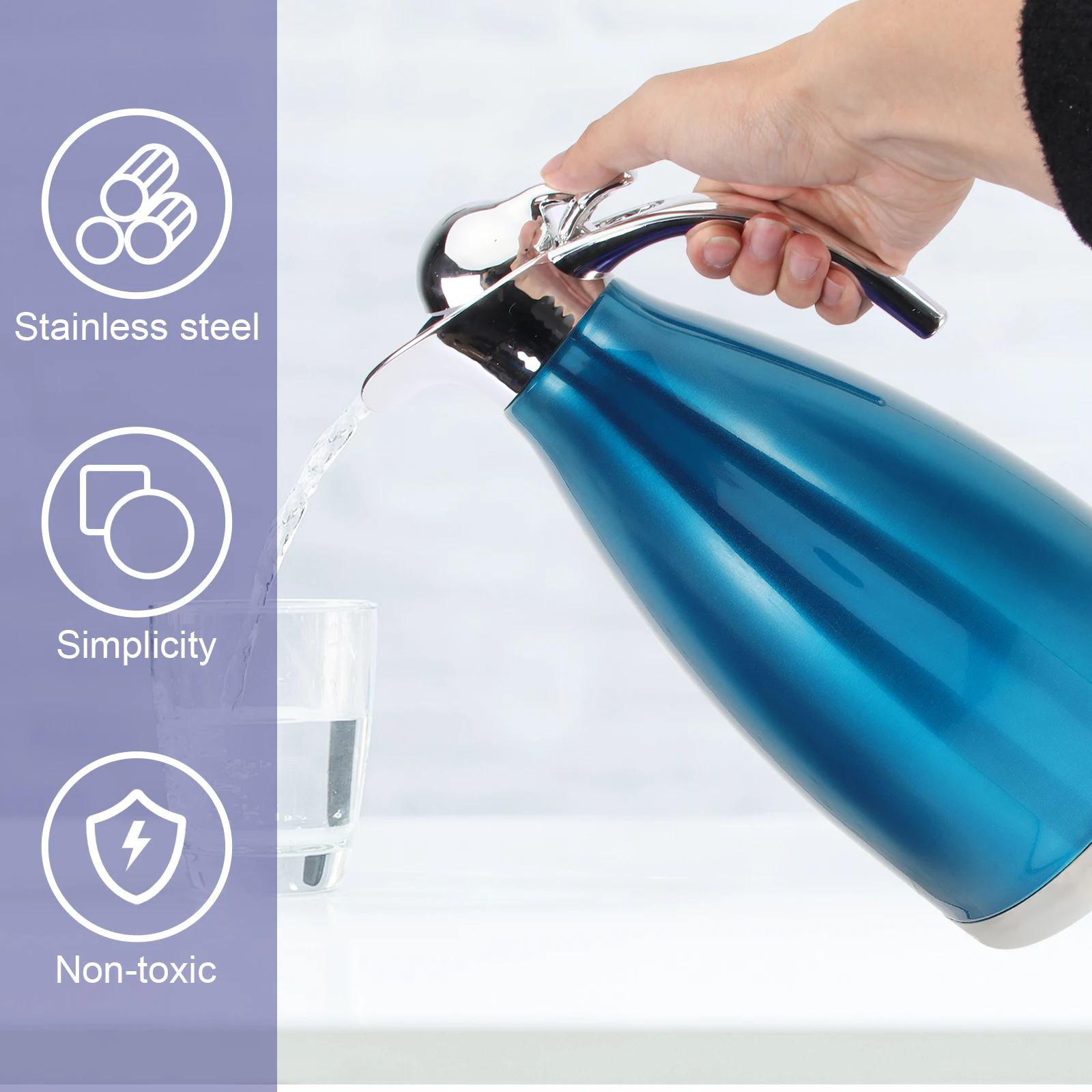 

2,0 л двухслойный изолированный горшок из нержавеющей стали, термобутылка, вакуумный чайник для домашнего офиса, путешествий, герметичный контейнер для воды