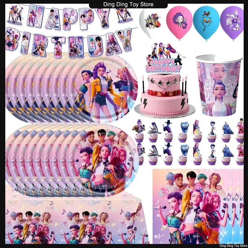 K-pop Demon Hunters Gadżety na Imprezę Toppery na Babeczki Anime Demon Hunting Karty Grupowe Pocztówki Naklejki Baner Balon Boże Narodzenie