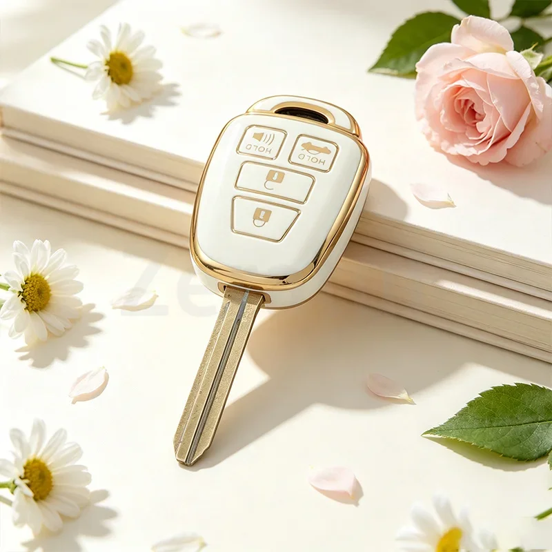 Gold Edge TPU Car Key Cover Keyless Protector Case Fob for Toyota Camry Corolla RAV4 Prius C Highlander 2012-2020 2 3 4 Buttons