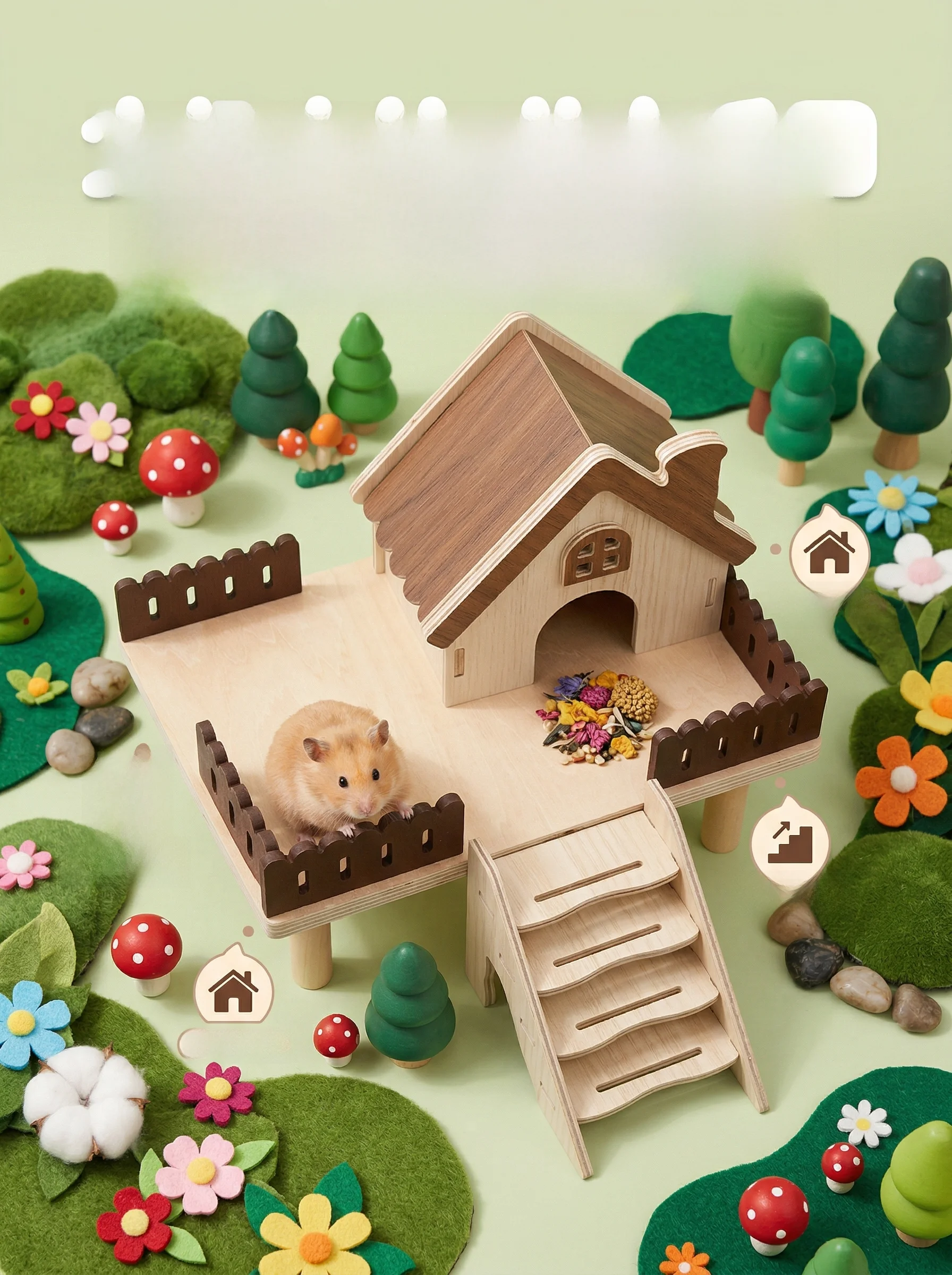 Thickened Wooden Hamster Cage Two Layers Landscape with Ladder Golden ...