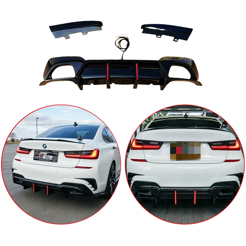 Für BMW 3er G20 G28 2019 bis 2025 M-Paket MP Style Heck-Doppel-LED-Licht Stoßstangenlippe Spoiler Diffusor Schutz Bodykit