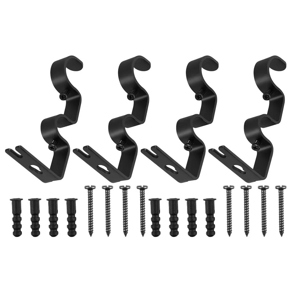 

4Pcs Curtain Rod Brackets Thick Iron Heavy Duty Single Rod Support for Window Curtains Wall Mounted Holder