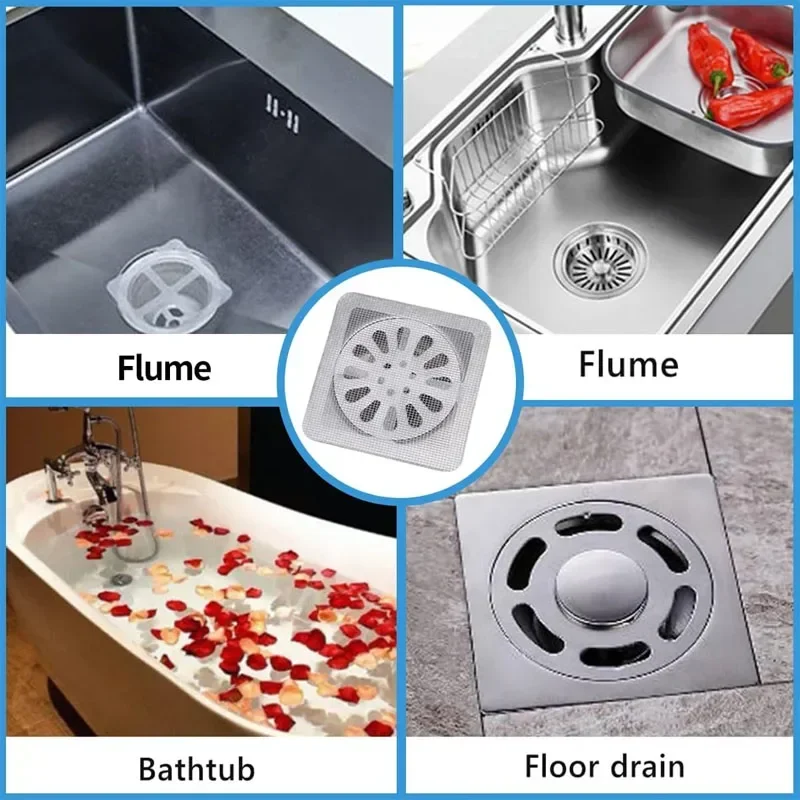 1-3Rolls Cutable Shower Drain Hair Catcher Self-Adhesive Floor Drain Stickers Disposable Mesh Sink Strainer Filter for Bathroom view 5