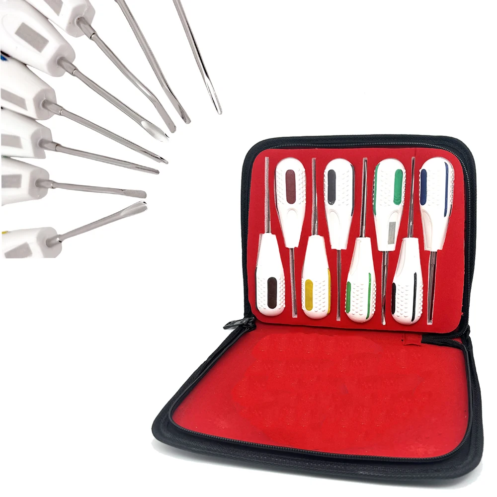 

8Pcs Dental Luxating Elevator Kit Curved Root Elevator for Minimally Invasive Tooth Extraction Dentistry Surgical Tools