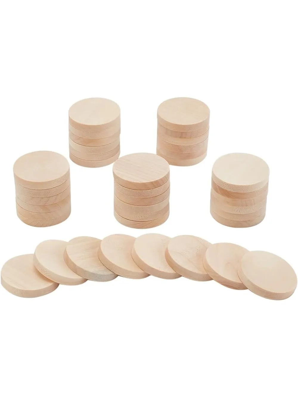 50pcs 1.2 Inch Unfinished Wooden Craft Circle Cutouts Round Beech Wood Thick Circles Slices Blank Wood Ornaments Decoration