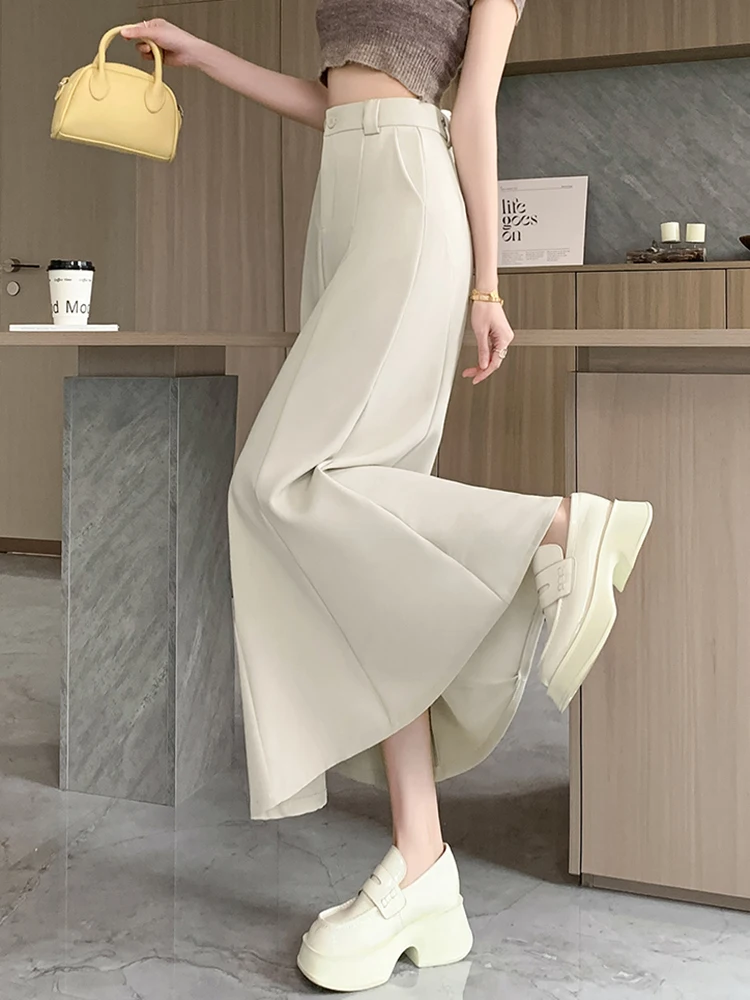 Falda larga de cola de pez de estilo coreano a la moda para mujer, faldas ceñidas Vintage de cintura alta para mujer, Falda Largas Beige, negro y gris