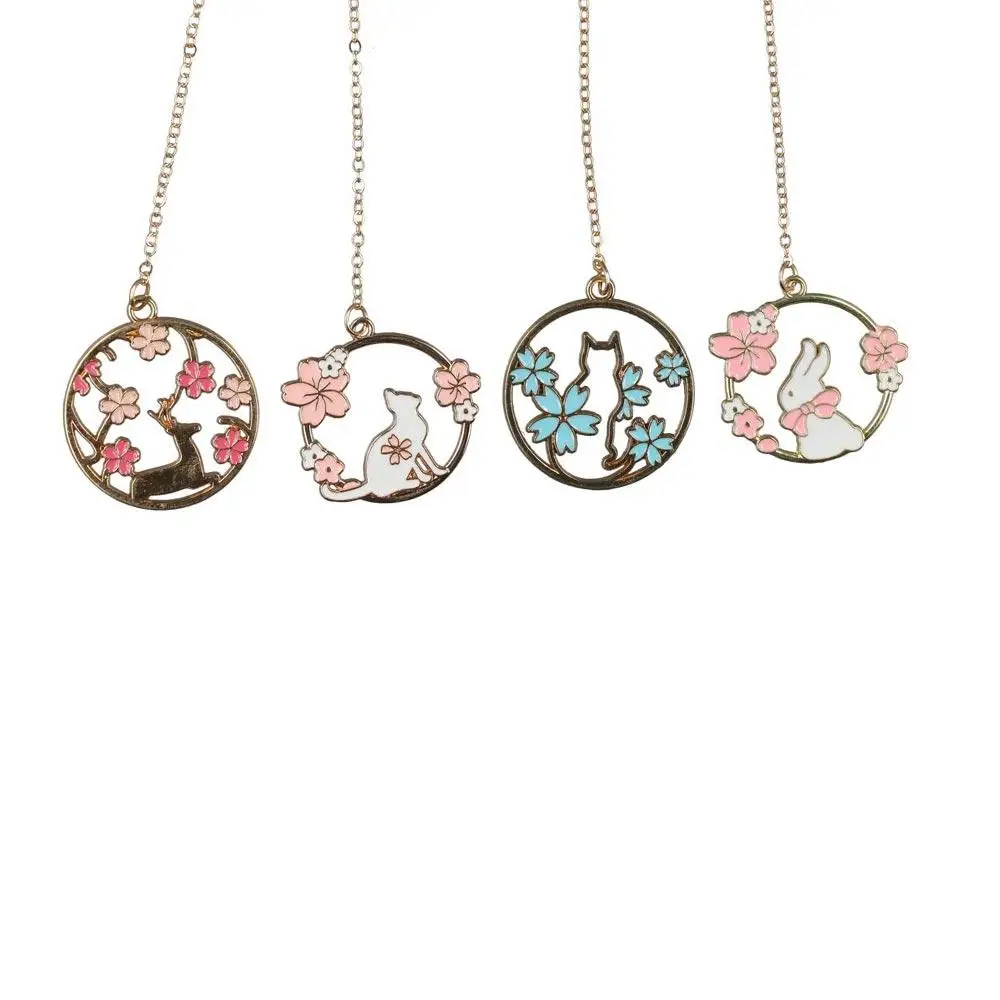 Office Supply Cherry Blossom Bookmark Pet Design Page Sign Book Clip Alloy Chain Animal Shaped Pendant Bookmarks Student
