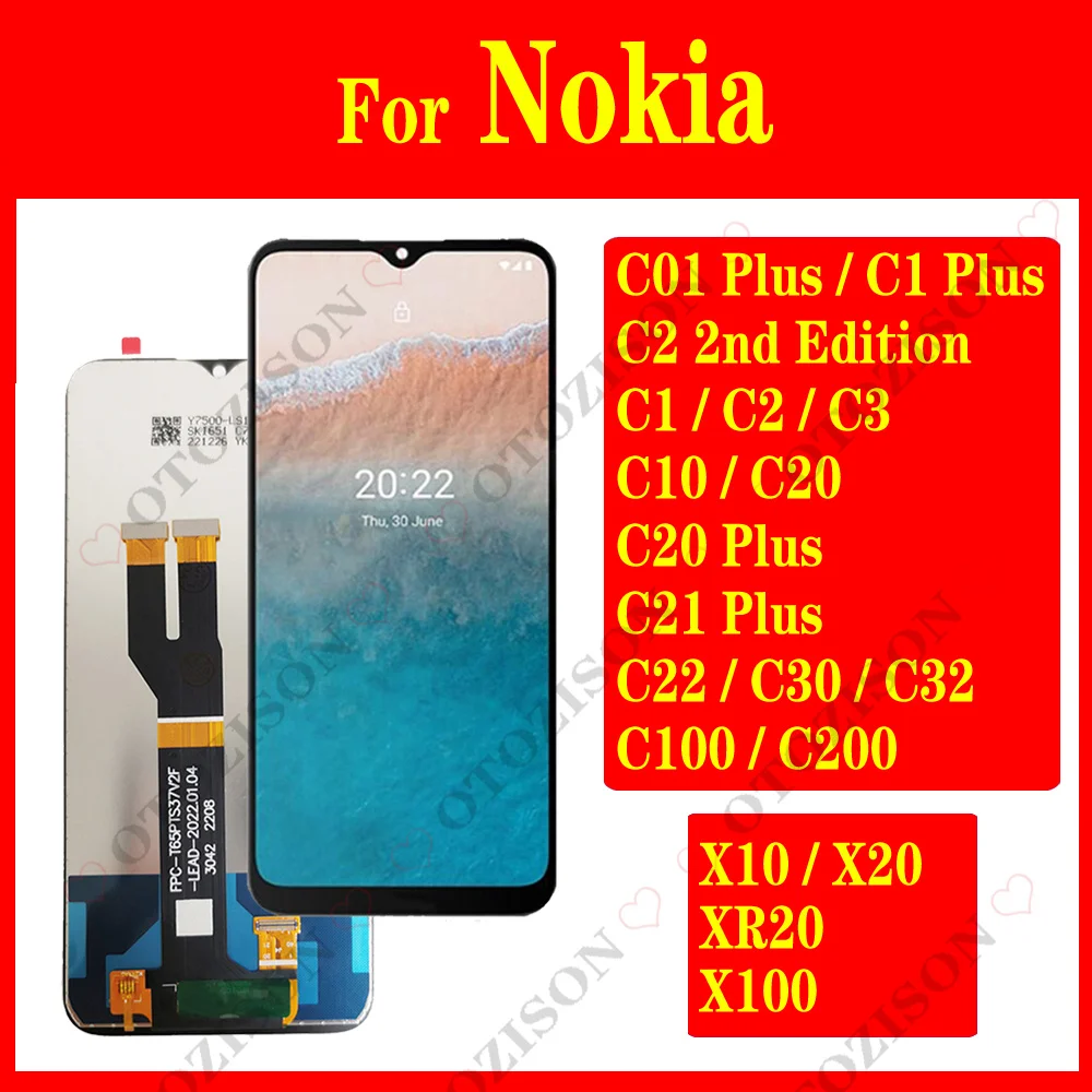 For Nokia C10 C20 LCD C21 C22 C30 C32 Display C100 C200 X10 X20 X100 XR20 LCD C01 Plus C1 C2 C3 Screen Touch Digitizer Assembly