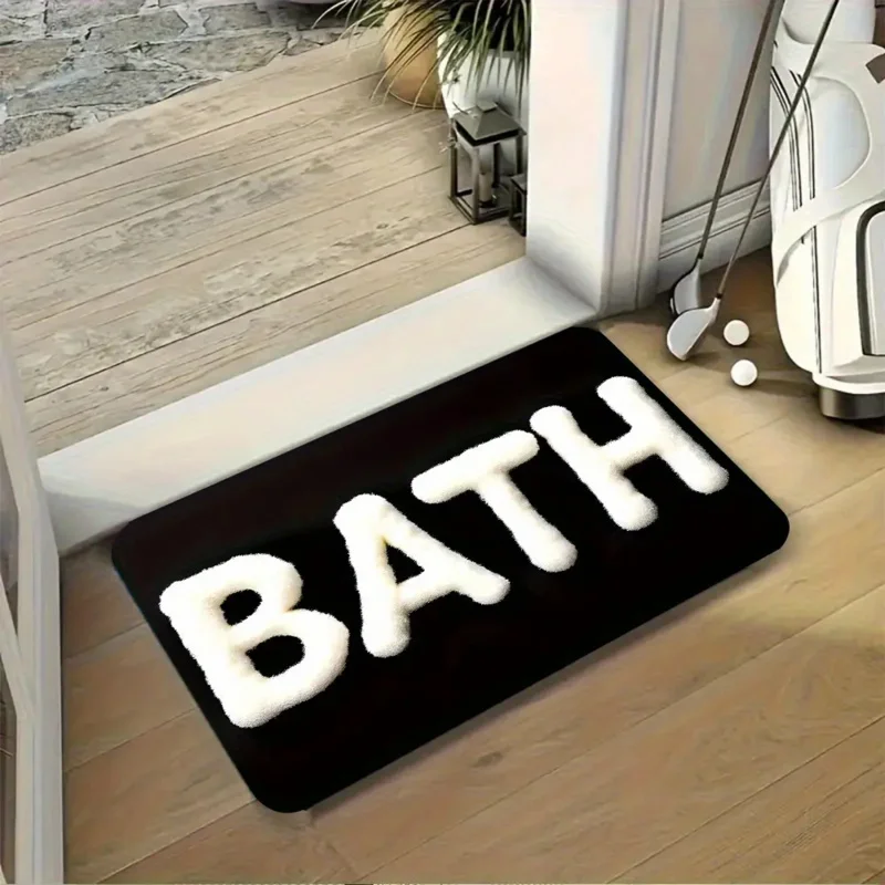 

VIKAMA Minimalist Black White Letter Bathroom Floor Mat Anti Slip Absorbent Laundry Room Entrance Carpet Home Decor