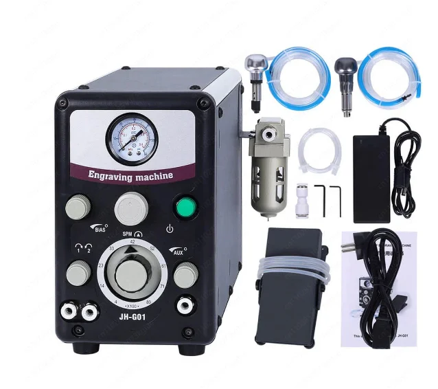 

JH-G01 220v 50hz Engraveable Jewelry/Bracelet/Ring/Stone Double Head Pneumatic Engraving Machine Jewelry Machine 400-8000rpm
