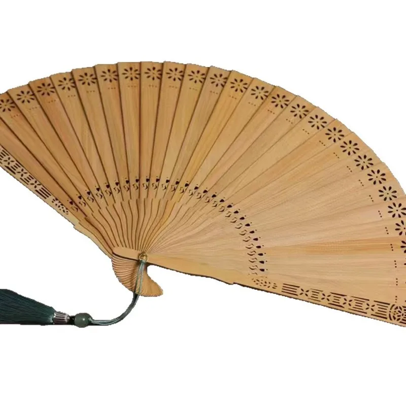 Golden thread nanmu Su fans, folding fans, retro style, intangible heritage solid wood