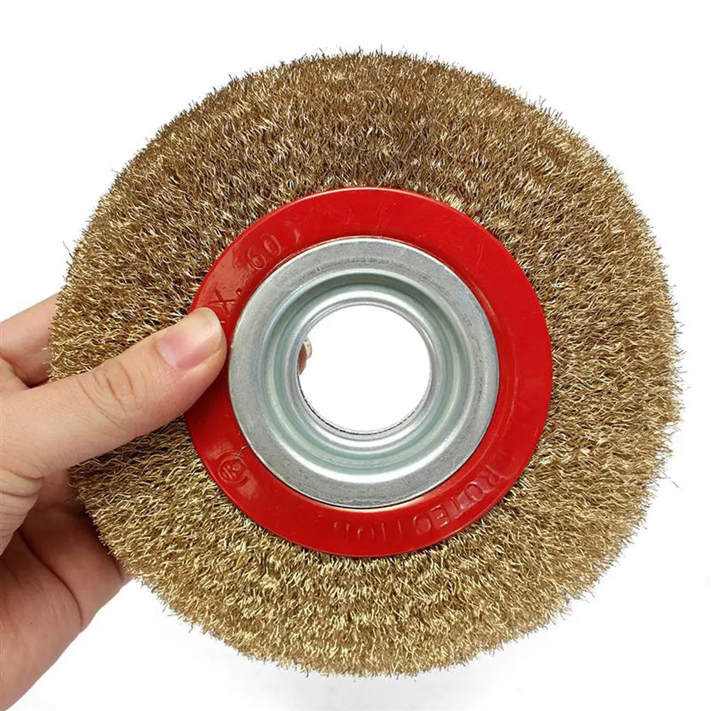 5 "6" 8 "Flache Stahldraht Radbürste Stahldrahtbürste Rostentfernung Polierwerkzeuge 125mm/150mm/200mm Für Tischschleifer Politur – Detail 4