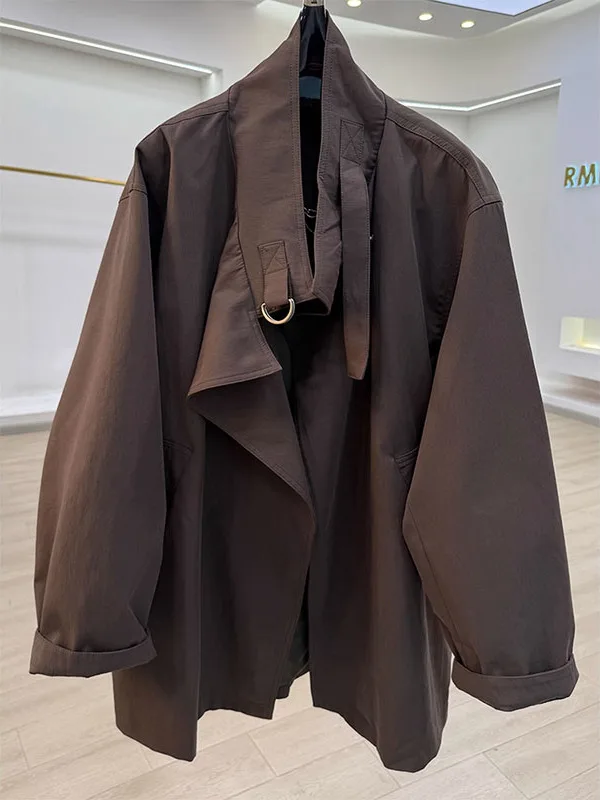 

Свободная повседневная ветровка большого размера (до 300 фунтов), в британском стиле, с современным воротником, длинными рукавами, всесезонная